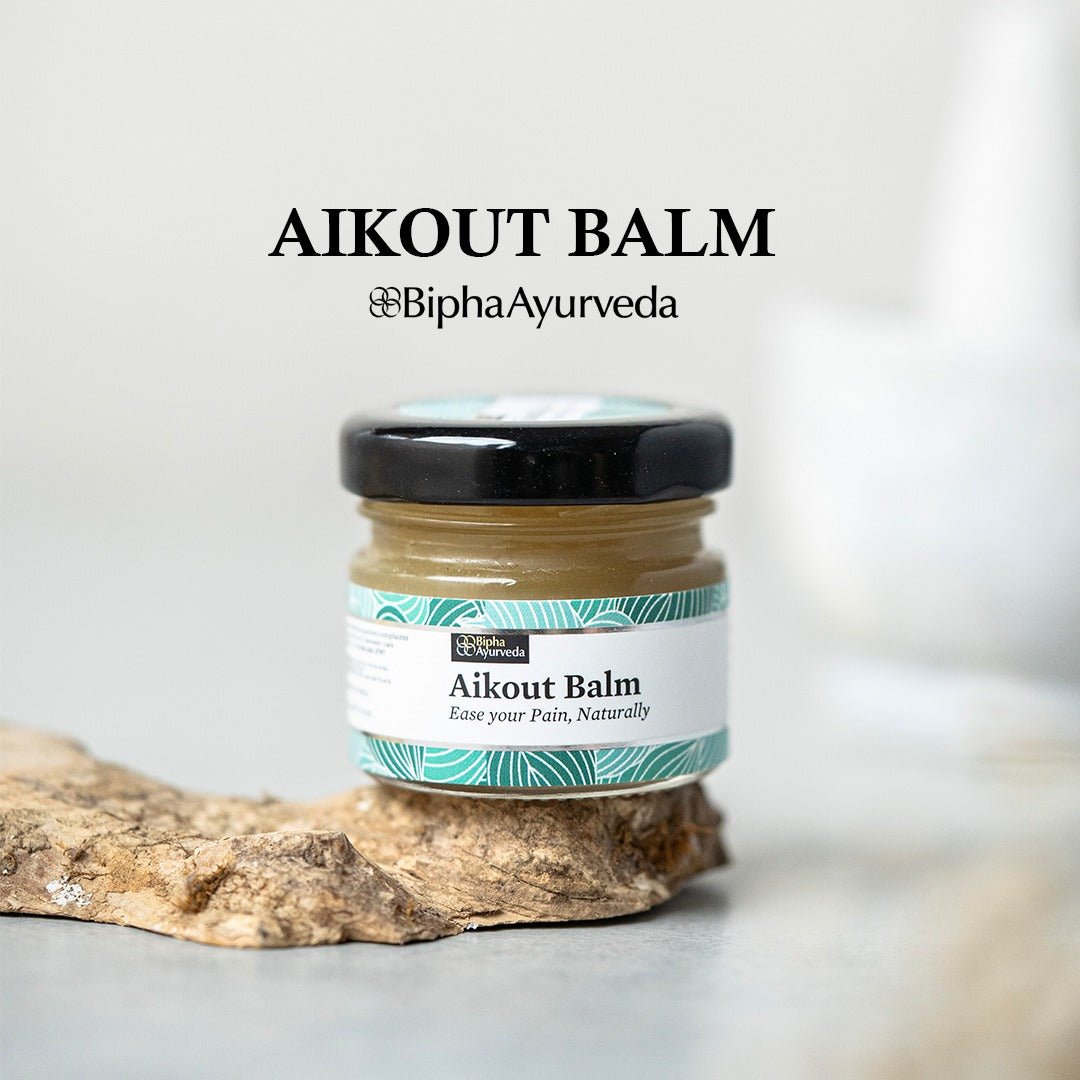 Aikout Pain Balm for Joint pain aches & sprains. Made with natural plant butters & pure herbs. Free from synthetic colours & fragrances 20 gm